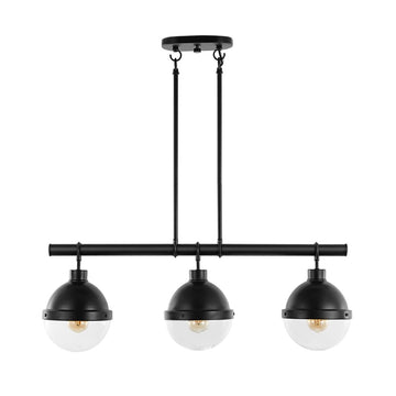 Caleb 33" Industrial Farmhouse Iron/Glass Linear LED Pendant - JONATHAN Y